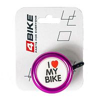 Звонок 4BIKE алюминий+пластик, D-54мм, "I love my bike" розовый, ARV100036