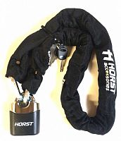 Велозамок - цепь HORST 10х1200мм на ключе с навесным замком черный, 09-100219
