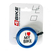 Звонок 4BIKE алюминий+пластик, D-54мм, "I love my bike" синий, ARV100035