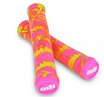 Грипсы ODI Hucker F10HCYP, 160мм, розово-желтые, без фланца, мягкий рельеф, с пластик грипстопами