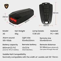 Сигнализация с задним габаритом и звонком AUTUSI A6, USB, пульт управления, IMM-617, SJ-25174